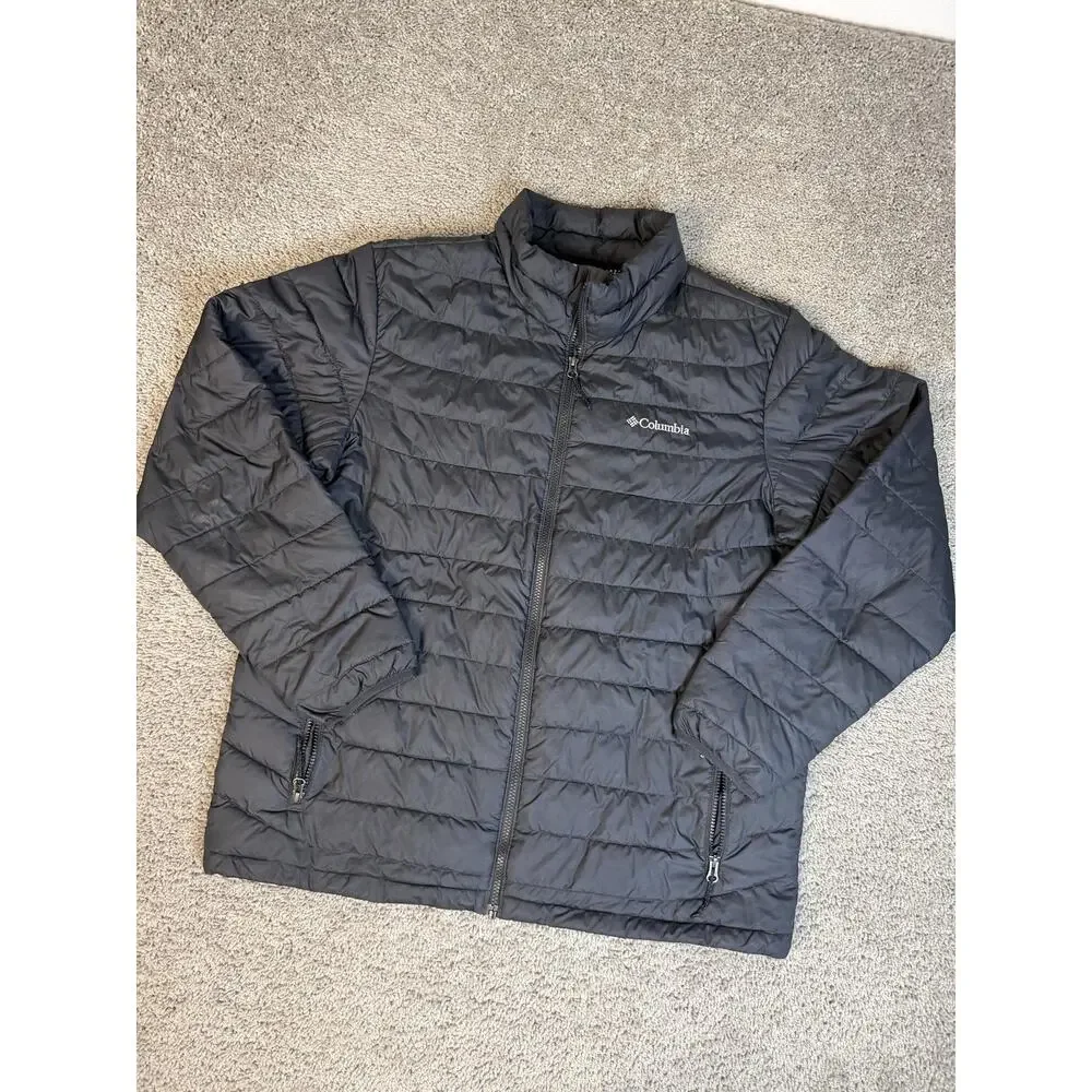 Columbia Jacket Mens L Black Puffer Insulated Lightweight Quilted Full Zip
